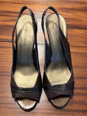Karen Scott Dark Brown Peep-Toe Slingback Heels Rhoda 8M